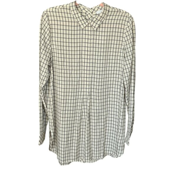 J Jill Womens Button Back Tunic Size MT Cream Plaid Clean Girl Twee Neutral NWT - Picture 1 of 13